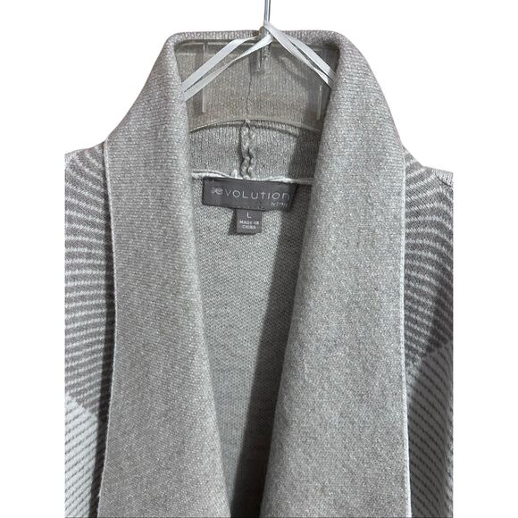 Evolution By Cyrus Sz L Grey Diamond Duster Waterfall Drape Cardigan Colorblock - Picture 3 of 9